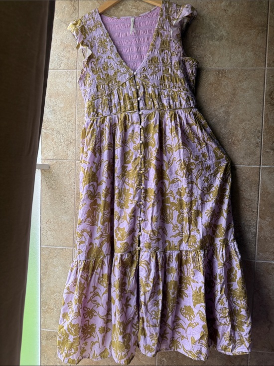 Anthropologie Dresses & Skirts - Anthropologie Peregrine Midi Dress Smocked Bodice V-Neck Button Front Pockets L